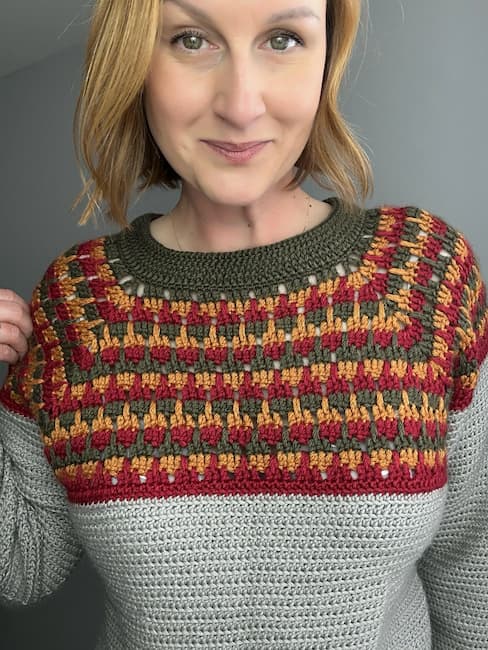 women's winter crochet sweater free pattern close up