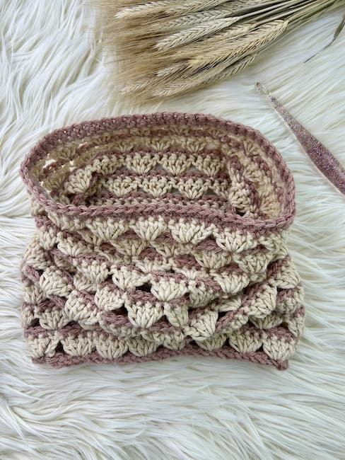 flatlay of lace crochet cowl