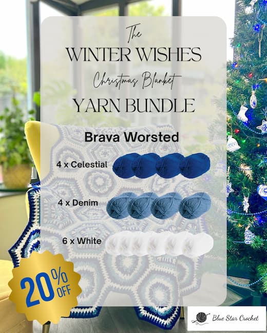 Crochet hexagon winter blanket yarn bundle