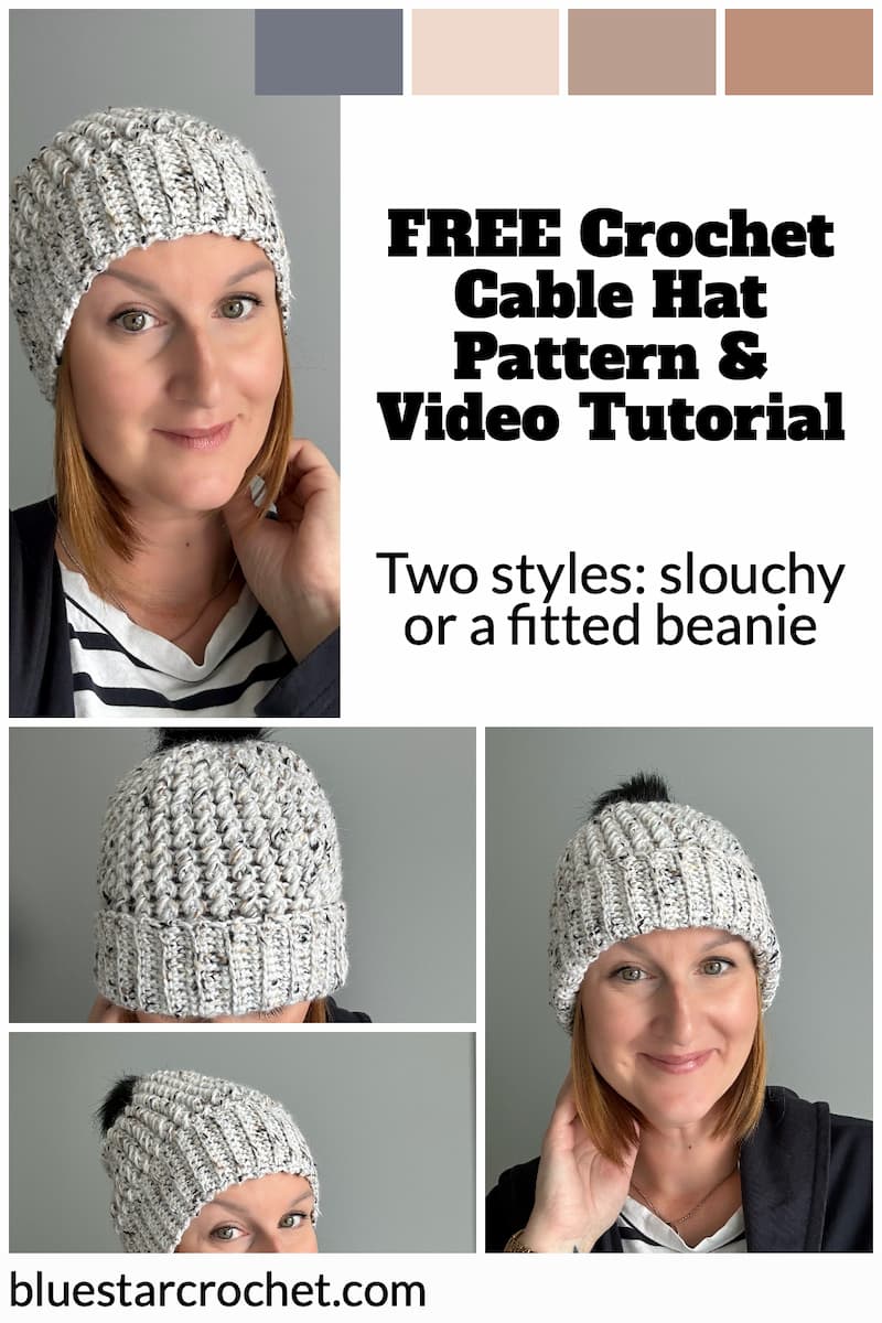 free crochet cable hat pattern in 8 sizes