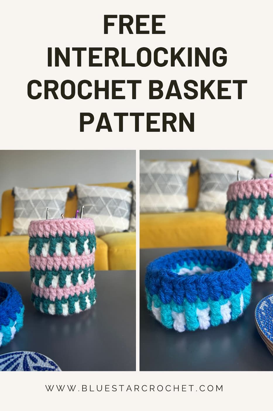 interlocking crochet basket free pattern & video tutorial