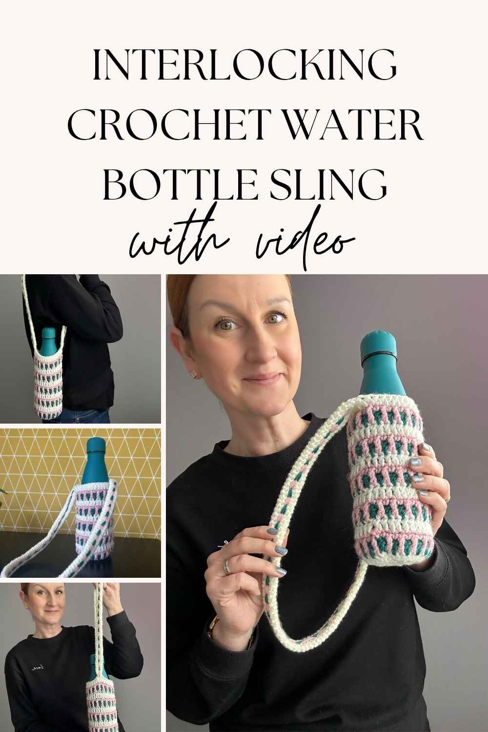 interlocking crochet water bottle sling pattern & video