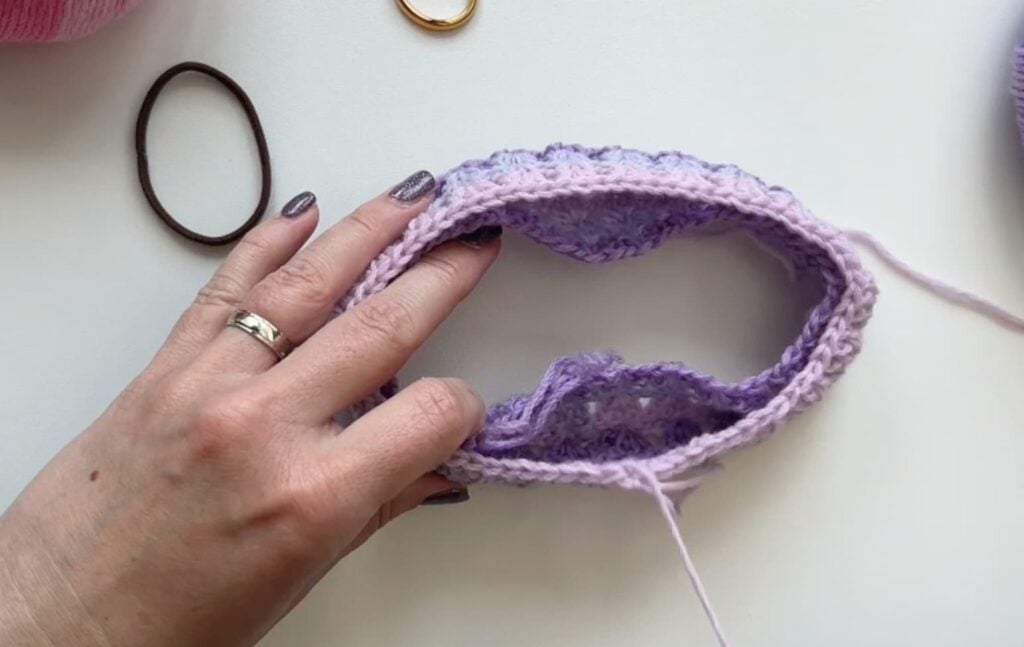 crochet scrunchie folded in half