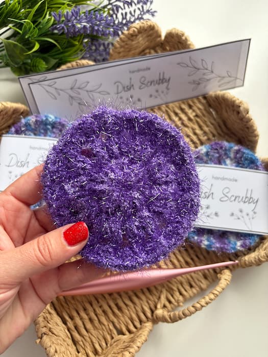 purple crochet dish scrubby